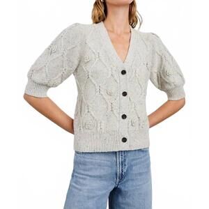 NEW RAILS isla crochet daisies cardigan in grey